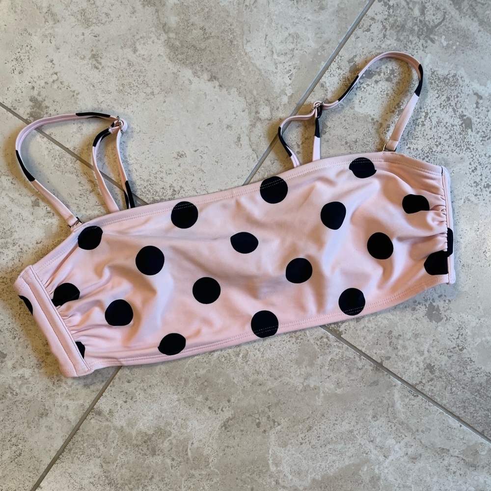 Itty bitty pink and black polka dot bikini top